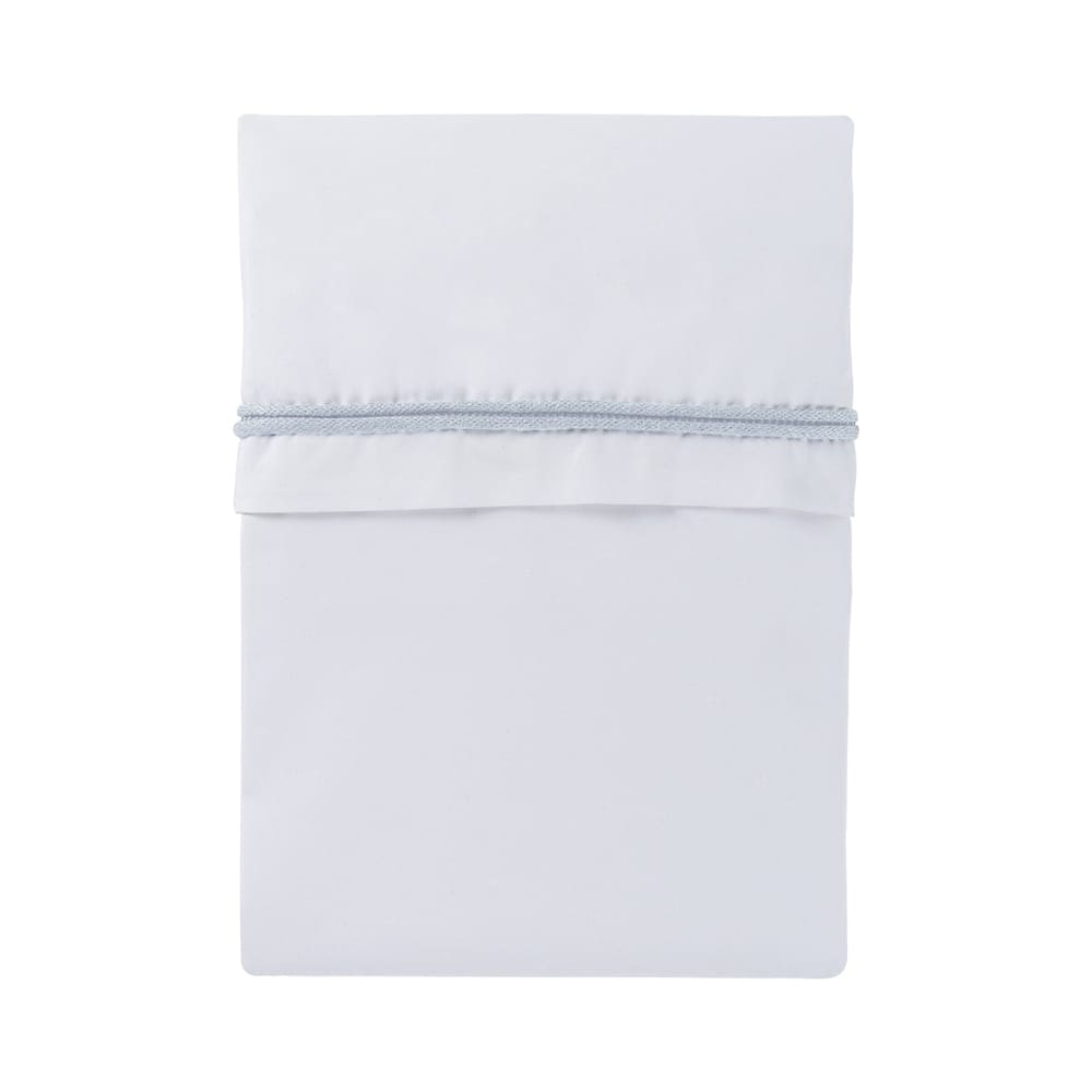 Drap lit bébé ruban tricoté poudre bleu/blanc