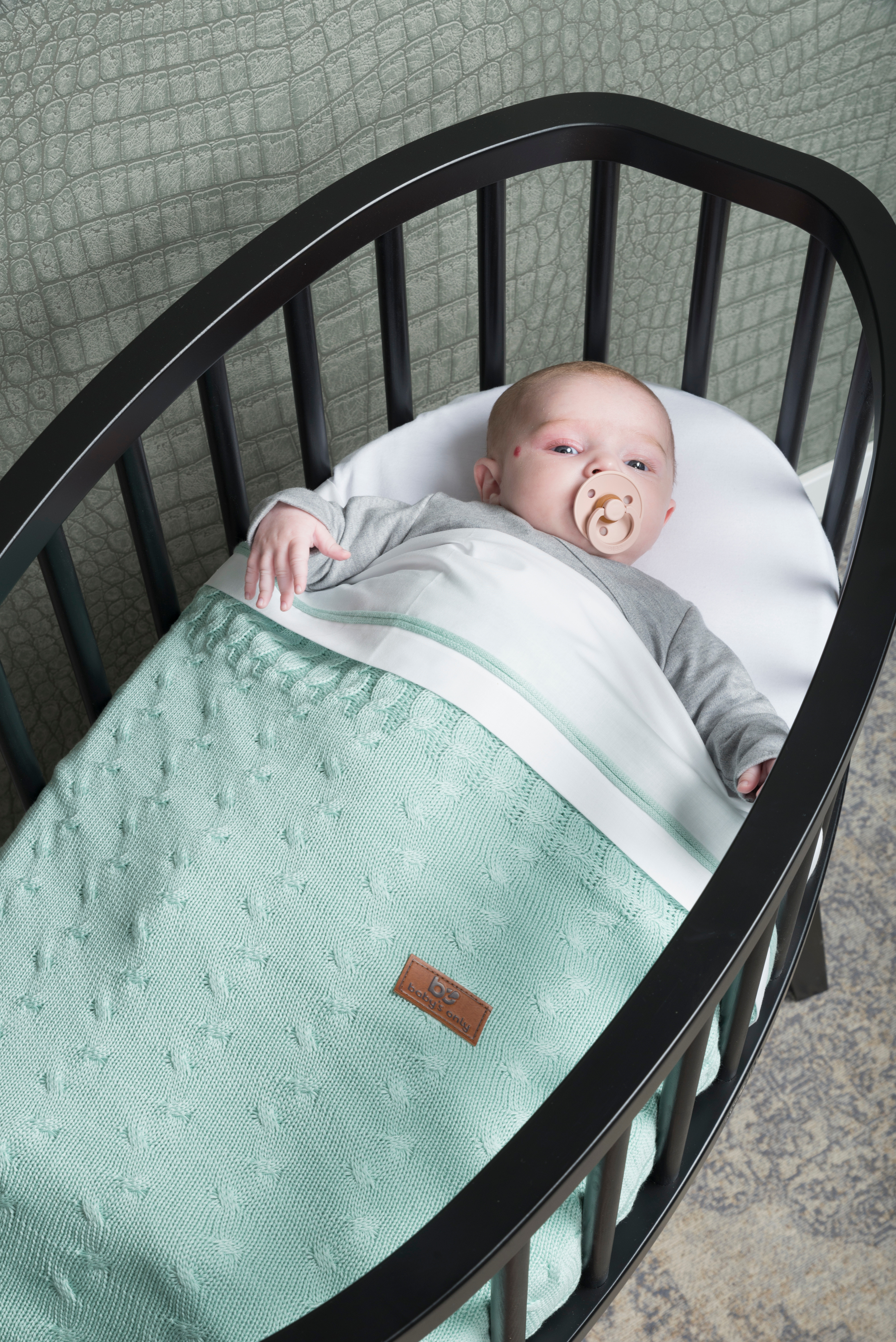 Couverture lit bébé teddy Cable bleu ciel