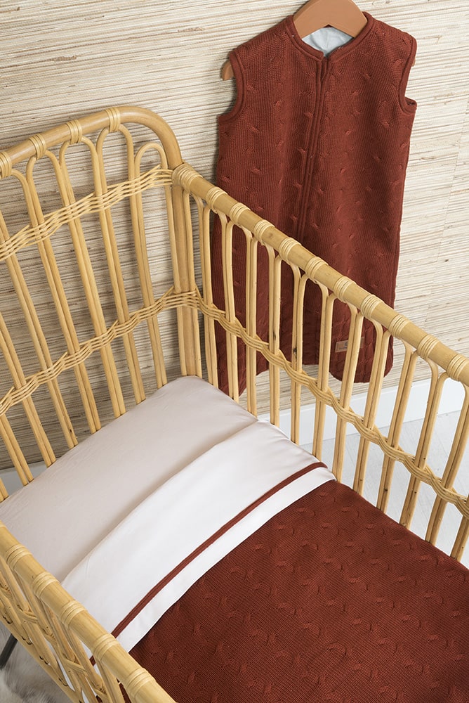 Drap lit bébé ruban tricoté brique/blanc