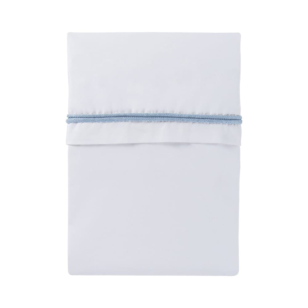 Drap lit bébé ruban tricoté bleu ciel/blanc