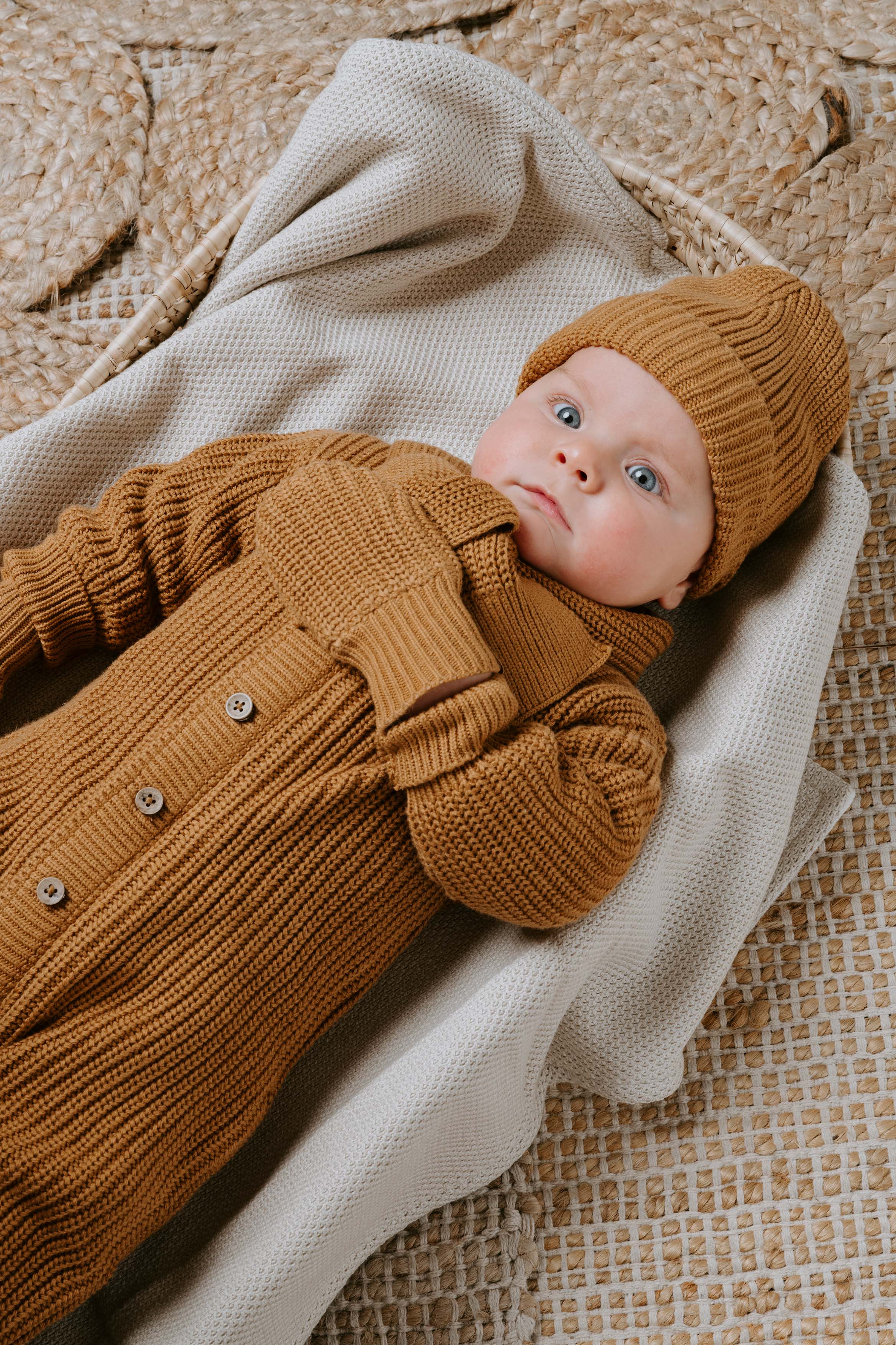 Echarpe bébé en coton bio Soul Caramel (0-6 mois)
