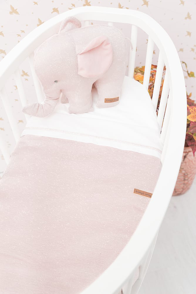 Drap lit bébé ruban tricoté rose-argent mêlé/blanc