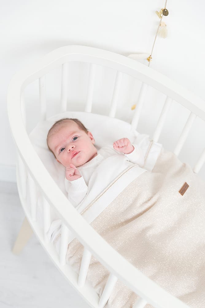 Drap lit bébé ruban tricoté ivoire-doré/blanc
