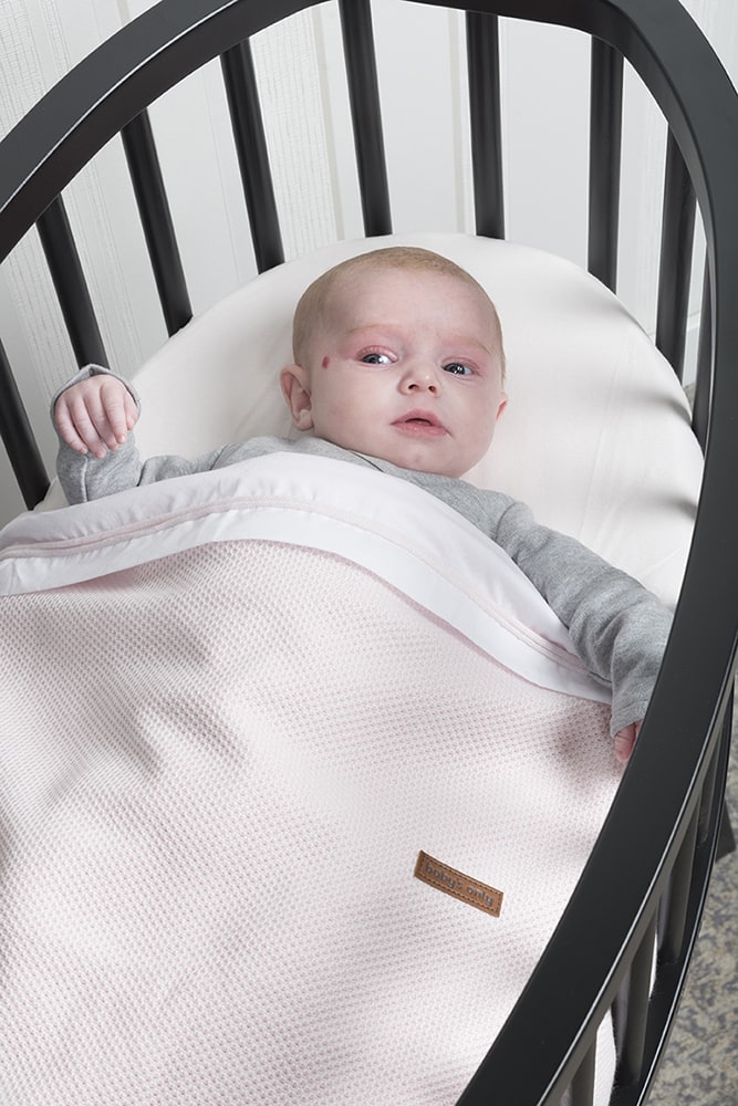 Drap lit bébé ruban tricoté blush/blanc