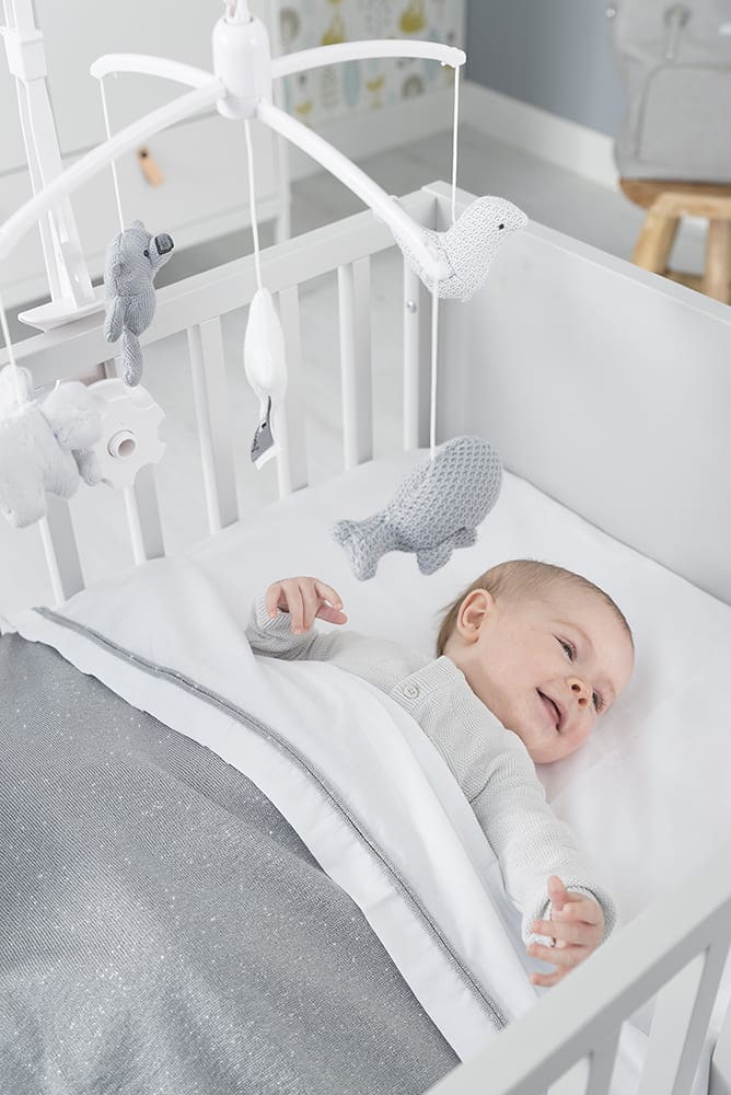 Baby's Only Drap lit bébé ruban tricoté Gris-Argent Mêlé/Blanc - 120x150 cm